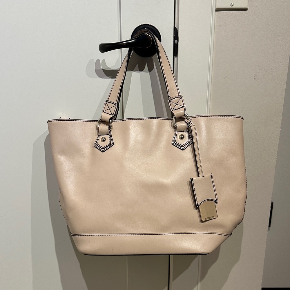 Danier Genuine Leather Tote - Beige Neutral, Gold Hardware, Structured Work Bag